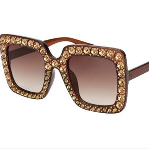 Royal Girl Elton Square Rhinestone Sunglasses - Oversized Bling Bling